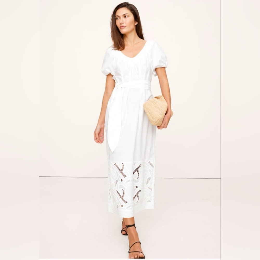 NWT Banana Republic Embroidered Cotton Poplin Ruched Dress Size Small In White